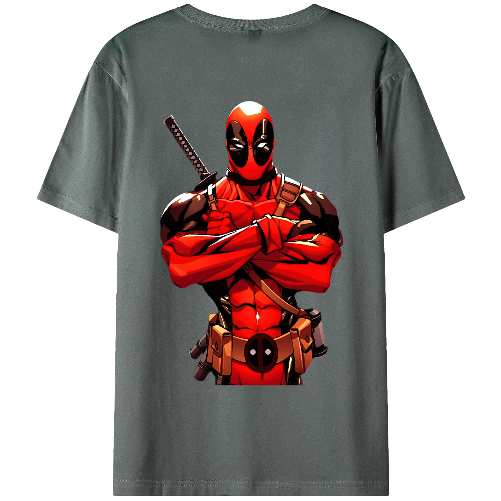 （画像用） Deadpool デッドプール 綿100％ メンズ半袖Tシャツ（バックプリント） 通気性